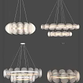 Modern Chandelier Design With Round Frosted Glass Shades White Beige Hanging Soft Illumination