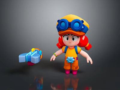 Cartoon Game Movie Character With Yellow Helmet Blue Goggles Red Pigtails Orange Overalls 3d model