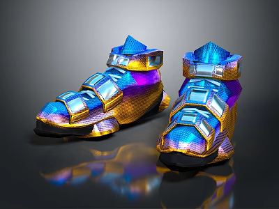 Stylish Iridescent Multicolor High top Sneakers With Modern Reflective Design And Metallic Accents 3d model