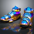 Stylish Iridescent Multicolor High top Sneakers With Modern Reflective Design And Metallic Accents