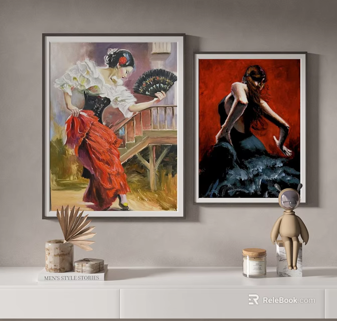 Two Colorful Figure Paintings Of Dancing Women As Wall Art 3d model 