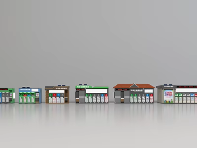 Row Of Colorful Miniature Shop Models With Diverse Storefront Designs 3d model