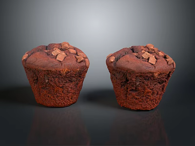 Freshly Baked Chocolate Muffins Topped with Chocolate Chunks on Dark Surface 3d model