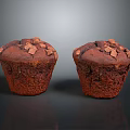 Freshly Baked Chocolate Muffins Topped with Chocolate Chunks on Dark Surface 3d model