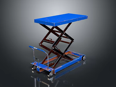 Blue Hydraulic Scissor Lift Table With Mobile Wheels Handle And Platform 3d model