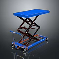 Blue Hydraulic Scissor Lift Table With Mobile Wheels Handle And Platform