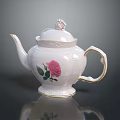 Elegant White Porcelain Teapot With Pink Rose And Gold Trim Design
