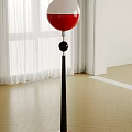 Floor Lamp With Red Shade Black Pole In Room With White Curtains Herringbone Wooden Floor