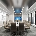 Modern Conference Room Featuring Long Table Chairs Whiteboard Large Screen Lighting And Windows