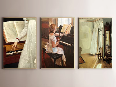 Figure Paintings With Hand Playing Piano Girl Playing Violin And Indoor Scenes 3d model