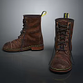Brown Leather Work Boots With Laces Stitching Details And Rubber Sole Design