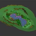 Vibrant Cartoon Scene With Rolling Green Landscape Blue Lake And Colorful Trees