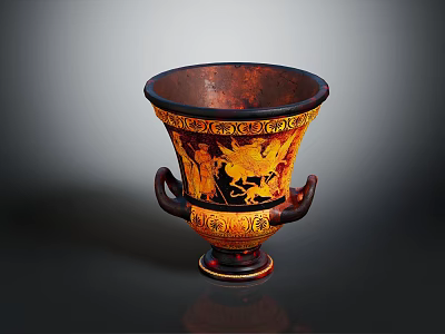Handcrafted Decorative Vase With Two Handles Brown And Yellow Intricate Patterns Design 3d model