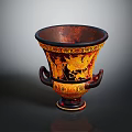 Handcrafted Decorative Vase With Two Handles Brown And Yellow Intricate Patterns Design