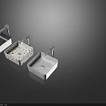 Three Modern Textured Washbasins With Chrome Faucets On Dark Background 3d model