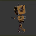 Brown Robot Character With Antenna Square Body And Orange Eyes 3d model