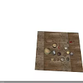 Traditional Kitchen Utensils With Wicker Baskets Clay Jars Chopsticks And Fu Tags On Wooden Floor