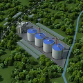 Modern Industrial Factory Surrounded by Lush Greenery With Large Storage Tanks And Cranes
