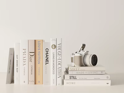 Elegant Books And Magazines Stack With Camera For Modern Stylish 3d model