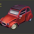 Red Retro Cartoon Car With Black Roof White Wheels And Rounded Design