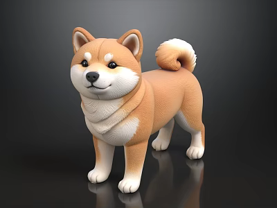 Cute Shiba Inu Stuffed Toy With Brown And White Fur Curly Tail And Upright Ears 3d model
