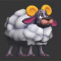Cartoon Sheep Character With Yellow Horns White Wool And Purple Legs