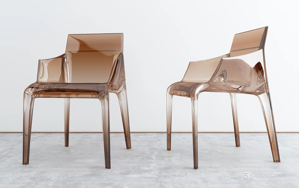 Transparent Brown Leisure Chairs With Modern Design And Acrylic Armrests In Minimalist Interior 3d model 