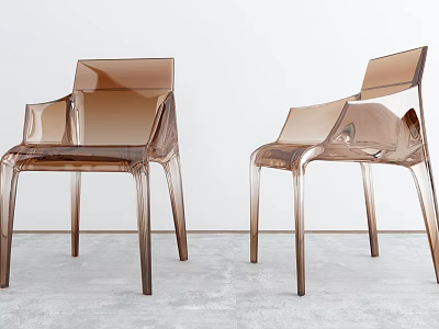 Transparent Brown Leisure Chairs With Modern Design And Acrylic Armrests In Minimalist Interior 3d model
