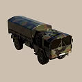 Camouflage Military Truck With Canvas Cargo Bed Large Tires And US Army Logo