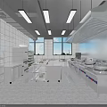 Commercial Kitchen Interior With Stainless Steel Equipment White Tiled Walls And Large Windows