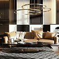 Modern three-seat sofa coffee table combination 3d model
