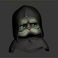Hooded Cat Character With Green Eyes White Mustache And Orange Nose