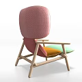 Modern Colorful Accent Chair With Pink Mesh Backrest Green Fabric Seat And Light Wood Arms