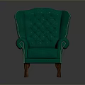 Green Tufted Armchair With Curved Armrests And Wooden Legs Design