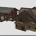 Traditional Wooden Buildings With Sloped Roofs Balconies And Flower Decorations