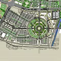 Modern Aerial City Planning Featuring Circular Central Square High Rise Buildings Green Spaces And Roads