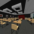 Modern Restaurant Interior With Dining Tables Chairs Black Pillars Counter And Window Views 3d model