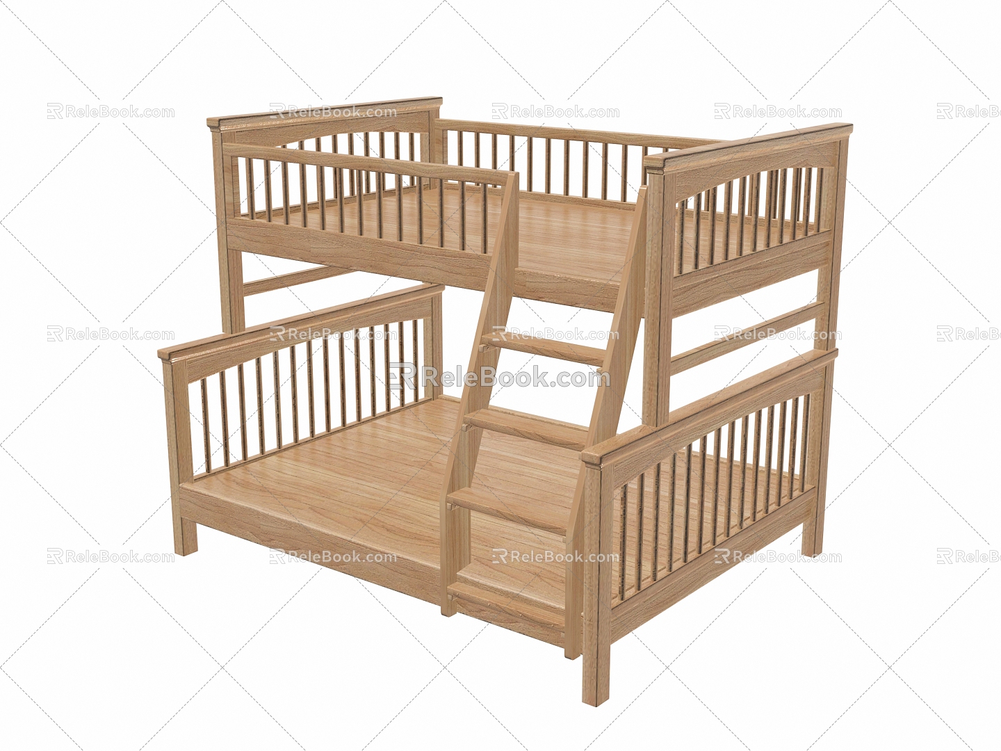 Bed High and Low Bed Wooden Bed Log High and Low Bed Children's Bed Bed Frame 3d model