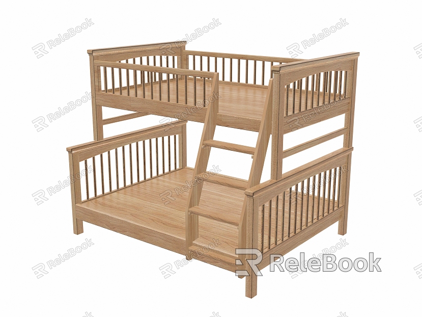 Bed High and Low Bed Wooden Bed Log High and Low Bed Children's Bed Bed Frame model