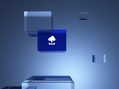 Modern Commercial Equipment Design With Cloud Icon And Floating Blue Cubes For Data Storage 3d model