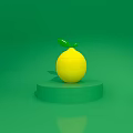 Four Fresh Lemons on Small Platforms with One Sliced on Green Background
