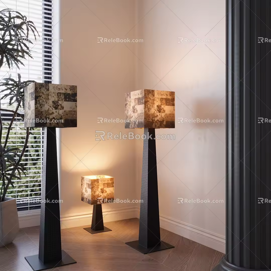 New Chinese floor lamp table lamp combination 3d model