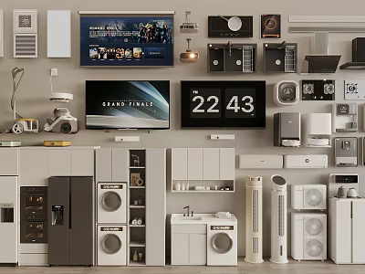 Modern Household Appliances Collection Showcasing Refrigerators Washing Machines TVs Air Conditioners And Blenders 3d model