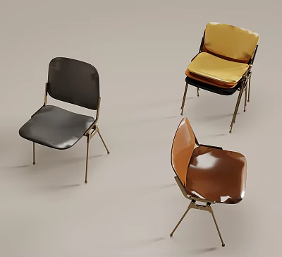 Modern Dining Chairs Black Yellow Brown with Metal Legs and Sleek Leather Seats 3d model