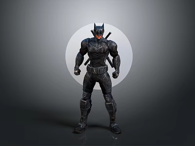 Batman Character In Black Armor Suit With Helmet And Weapons Standing Pose 3d model