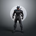 Batman Character In Black Armor Suit With Helmet And Weapons Standing Pose