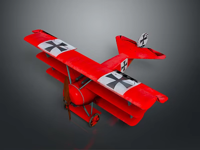 Red Biplane Model With Detailed Black And White Cross On Wings And Tail Insignia 3d model