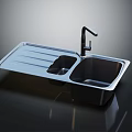 Stainless Steel Double Bowl Kitchen Sink With Faucet And Striped Drainboard