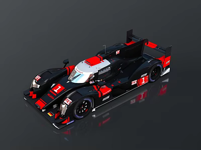 Black and red Le Mans prototype racing car with sleek aerodynamic design and number 1 3d model