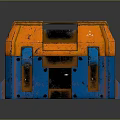 Orange And Blue Commercial Equipment Toolbox With Metallic Texture Warning Sign And Yellow Symbols